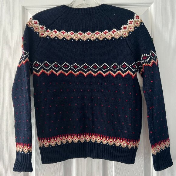 Mak Holiday Pattern Knit Crewneck Button Down Long Sleeve Sweater - Picture 3 of 4